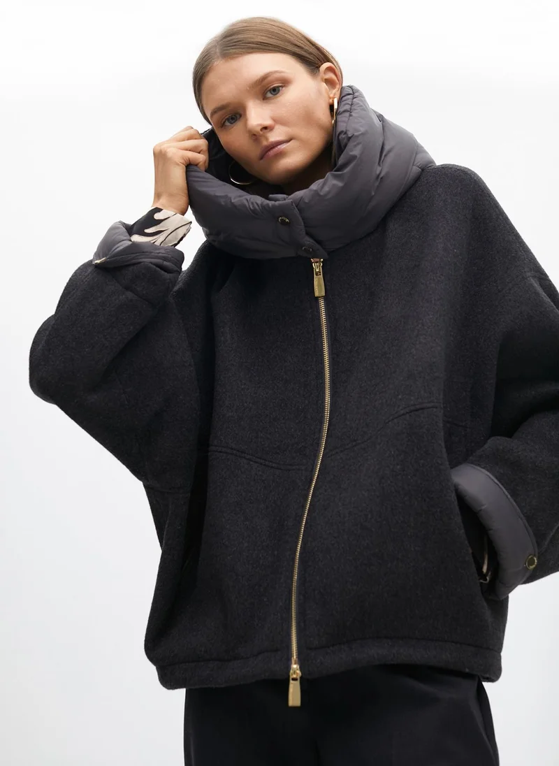 Lola Casademunt Short Two-Material Coat with Hood